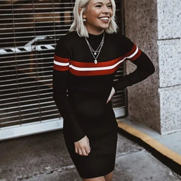 Lulus Blaire Black Striped Ribbed Bodycon Sweater Dress Size XL - Picture 8 of 11